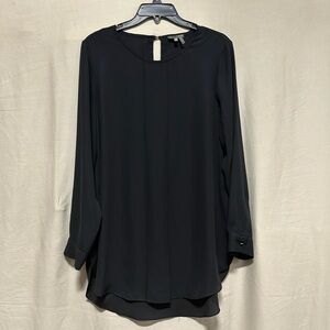 VINCE CAMUTO Colorblock Long Sleeve Polyester Blouse Top Black‎ /Military size M